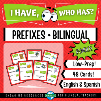 Preview of I Have, Who Has PREFIXES Bilingual Bundle | Reading Cooperative Game Center