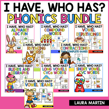 Preview of I Have Who Has - Phonics Games - CVC - Blends - Digraphs - Vowel Teams - Rhyming