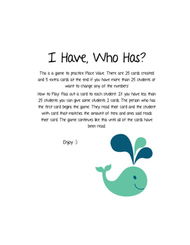 Preview of I Have Who Has Place Value Game