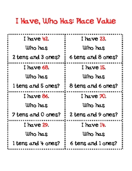 I Have, Who Has: Place Value Ones and Tens