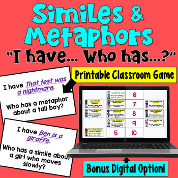 Preview of Similes and Metaphors I Have Who Has Game: Print and Digital Formats