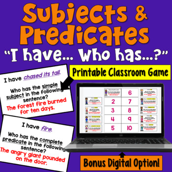Simple Subjects and Simple Predicates Game... FREE!  Plus, this blog post contains links to 5 other free printable grammar games!
