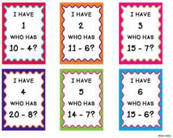 I Have Who Has Subtraction Facts by LauraMiller | TpT