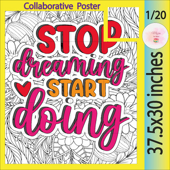 Preview of I Have a Dream Motivational Positive Quote Collaborative Coloring Poster-Be kind