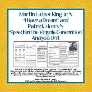 Preview of "I Have a Dream" and "Speech in the Virginia Convention" Analysis Unit