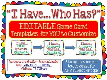 Preview of I Have...Who Has? EDITABLE Game Templates for Personal or Commercial Use