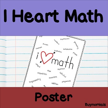 Preview of I Heart Math Poster / Binder Cover