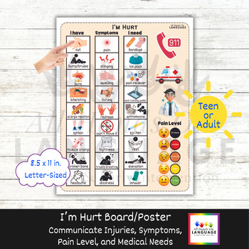 Preview of I'm Hurt Communication Board/Poster-Report Injuries and Pain, Autism, AAC