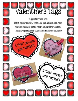 I INK you are just WRITE! Valentine Tags by Cutler Creations | TPT