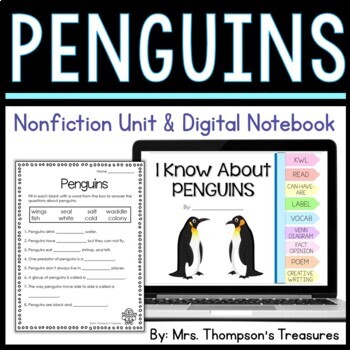 Preview of Penguins: Nonfiction Mini Unit & Graphic Organizers + Digital Notebook