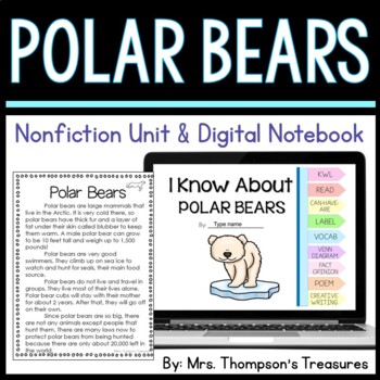 Preview of Polar Bears: Nonfiction Mini Unit & Graphic Organizers + Digital Notebook