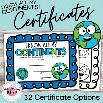 Preview of I Know All My Continents! Certificate of Completion for Continent Recognition