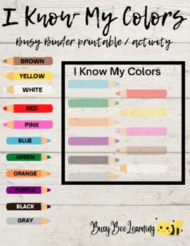 I Know My Colors | Busy Binder Activity | Printable by BusyBeeLearning