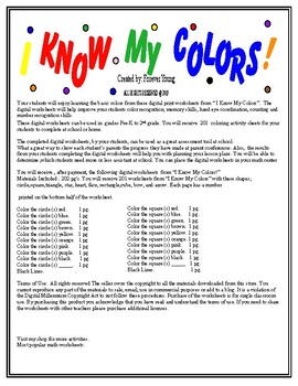 Preview of I Know My Colors! (Learing colors,shapes,and numbers)