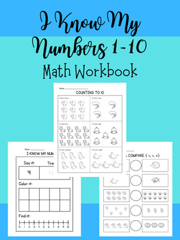 Preview of I Know My Numbers 1 to 10 Workbook-Counting, Coloring, Writing Numbers, & More!