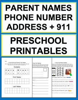 Preview of I Know My Parents' Names, Phone Number, Address + 911 | Preschool Activities