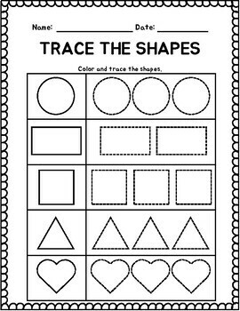 Geometric Shapes: 2D Shapes Worksheets - Draw, Color, Trace and Match