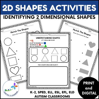 Preview of Geometric Shapes: 2D Shapes Worksheets - Draw, Color, Trace and Match