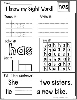 I Know My Sight Words Worksheets (1st Grade Words) by Judy Tedards