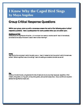 Preview of I Know Why the Caged Bird Sings - Angelou - Group Critical Response Questions