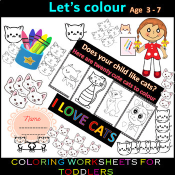 Preview of I LOVE CATS" COLORING WORKSHEETS "