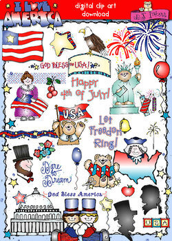Preview of I Love America - Patriotic Clip Art for the USA by DJ Inkers