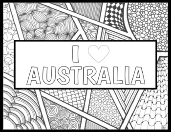 Preview of I Love Australia Zentangle Coloring Page