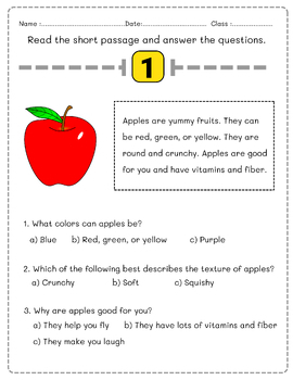 I Love Fruit: Reading Comprehension Passages with Multiple Choice Questions