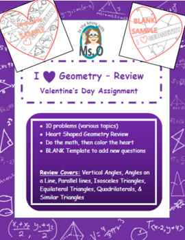 Preview of I Love Geometry - Valentines Day Assignment and coloring page