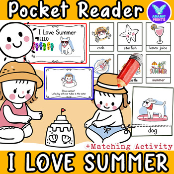 Preview of I Love Summer GAME Pocket Chart Match Vocab Kindergarten NO PREP Activities