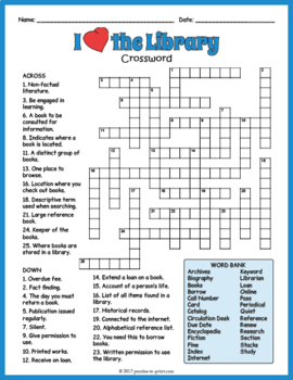 i love the library crossword puzzle by puzzles to print tpt