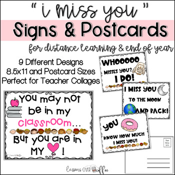 Preview of I Miss You Postcards & Signs for teachers or parents (Digital & Printable)