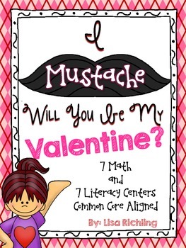 Preview of I Mustache: Will You Be My Valentine Math & Literacy Centers