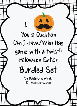 Preview of I Mustache You a Question-I have/who has game-Halloween-Bundled Set