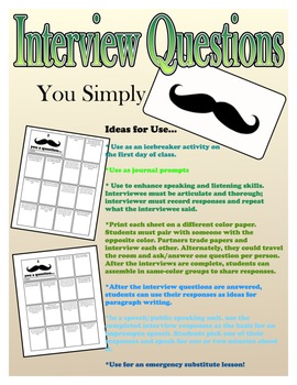 Preview of I Mustache You a Question: Interview Sheet Speaking & Listening Activity