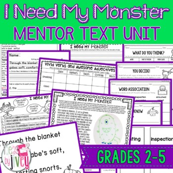 Preview of I Need My Monster Writing and Grammar Mentor Text Unit
