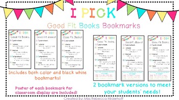 Preview of I PICK Good Fit Books Bookmarks Colorful