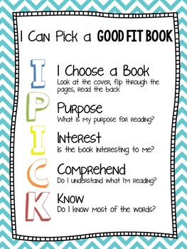 Preview of I Pick Strategy Poster - Just Right Book - Good Fit Book - IPick Poster FREE