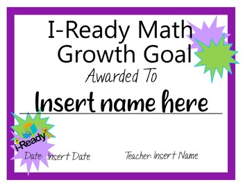 Preview of I Ready Math growth goal certificate