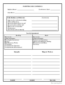 Preview of I-Ready Parent Teacher Conference Form (Fillable)