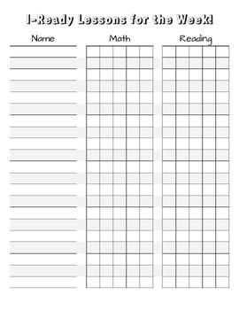 Preview of I-Ready Weekly Lesson Tracker for whole class