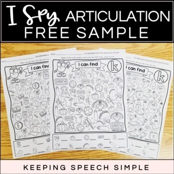 Preview of I SPY SPEECH SOUNDS - NO PREP ARTICULATION WORKSHEETS - FREE SAMPLE