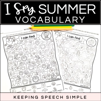Preview of I SPY SUMMER VOCABULARY - NO PREP WORKSHEETS FOR LANGUAGE