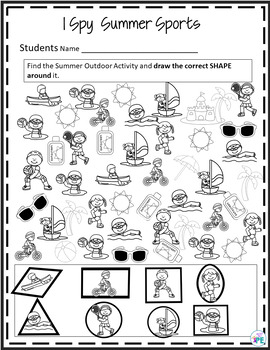 i spy summer sports worksheets colors shapes counting by ready set pe