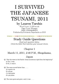 Preview of I SURVIVED THE JAPANESE TSUNAMI, 2011 by Lauren Tarshis; Study Guide