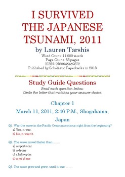 Preview of I SURVIVED THE JAPANESE TSUNAMI, 2011 by Lauren Tarshis; Study Guide w/Ans Key