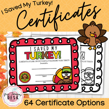 Preview of I Saved My Turkey! Award Certificate: Disguise A Turkey Congratulation