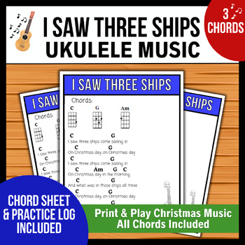 Preview of I Saw Three Ships Ukulele Lead Sheet → Print & Play | 3 Chord Christmas Carol