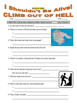 Preview of I Shouldn't Be Alive : Climb Out of Hell (video worksheet / science / health)