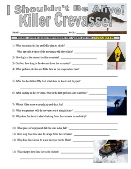 Preview of I Shouldn't Be Alive : Killer Crevasse (science video worksheet)